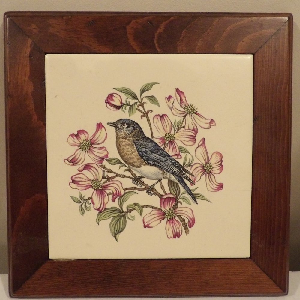 +Vintage Mid State #2 Blue Bird Wood Framed Trivet